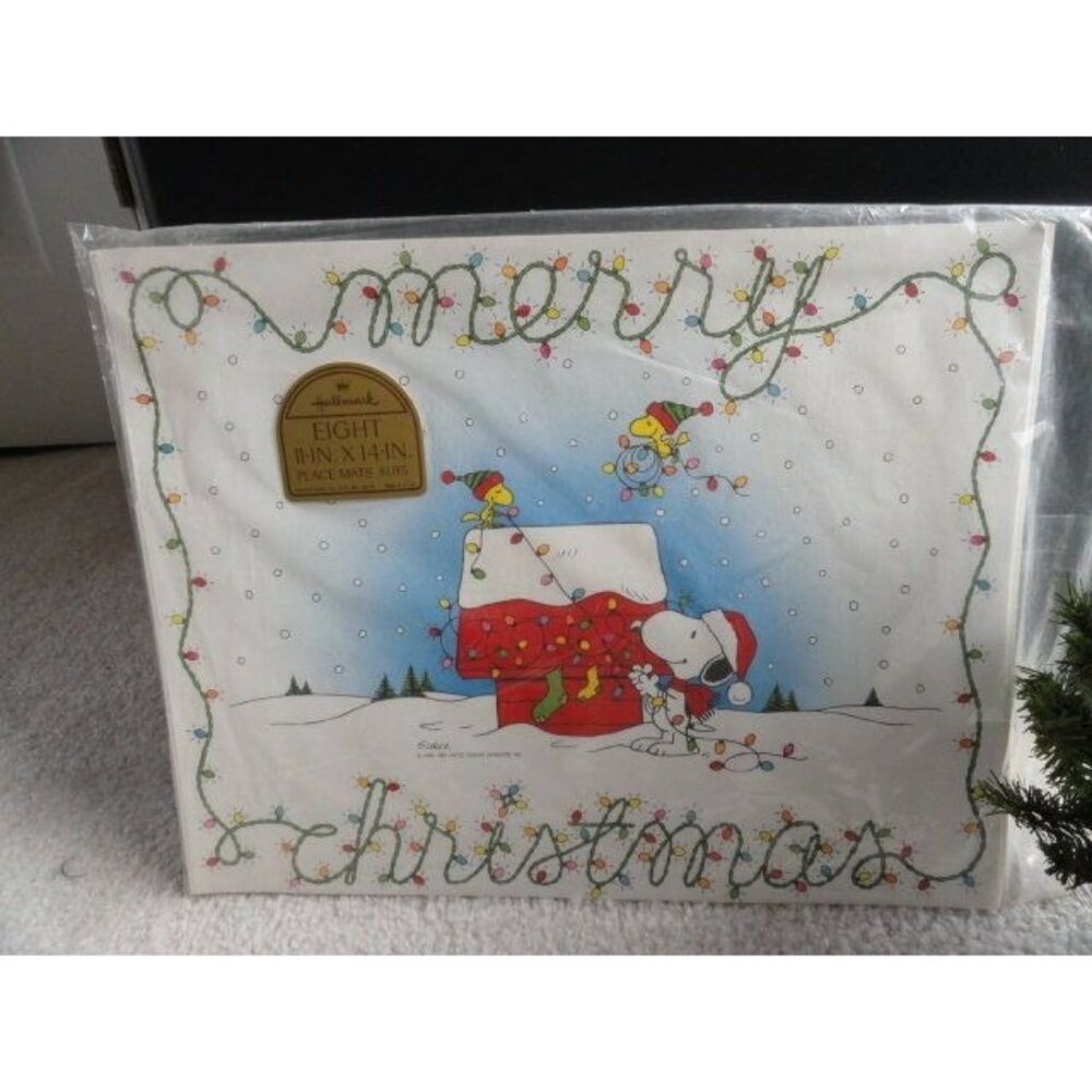 Vtg Hallmark Charles Schulz Peanuts Snoopy & Woodstock Christmas Paper 8 Placema